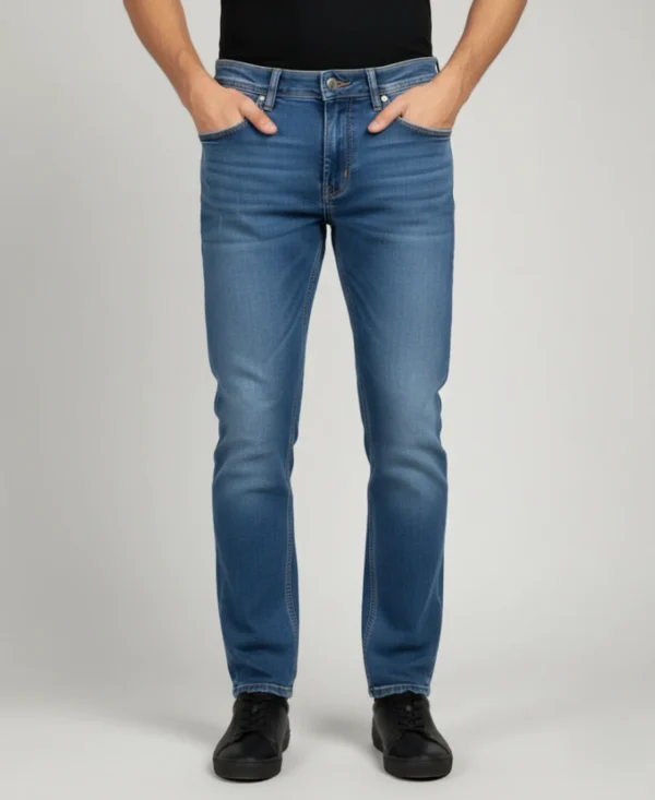 Men’s Mid-Wash Blue Denim – Comfort Stretch Slim Fit - Image 1