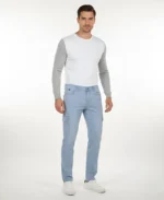 Men's Slim-Fit Light Blue Cotton Cargo Trousers – Casual Utility Pants | John Vesture