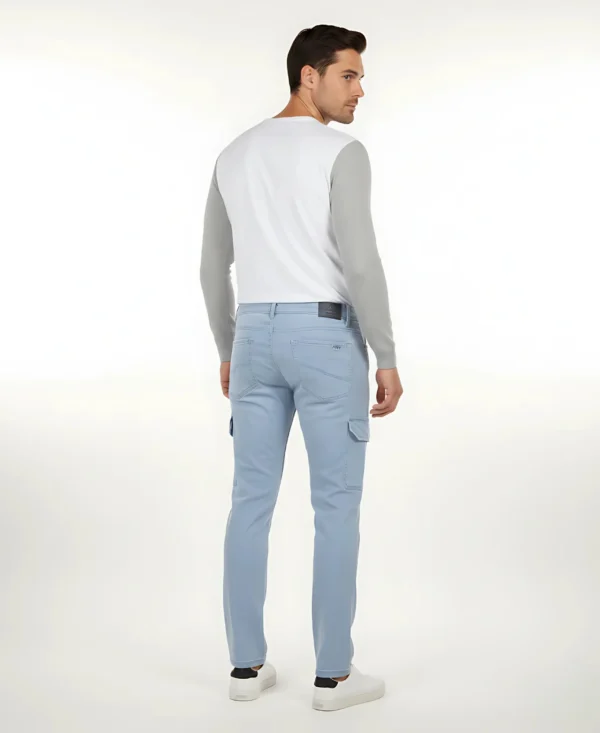 Men's Slim-Fit Light Blue Cotton Cargo Trousers – Casual Utility Pants | John Vesture - Image 2