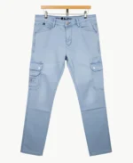 Men's Slim-Fit Light Blue Cotton Cargo Trousers – Casual Utility Pants | John Vesture - Image 3