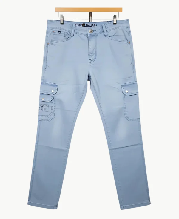 Men's Slim-Fit Light Blue Cotton Cargo Trousers – Casual Utility Pants | John Vesture - Image 3