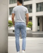 Men's Slim-Fit Light Blue Cotton Cargo Trousers – Casual Utility Pants | John Vesture - Image 3