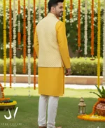 Sunshine Yellow Kurta Set with Designer Nehru Coati | John Vesture - Image 3