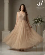 Tulle Embellished Net Based Gown | John Vesture